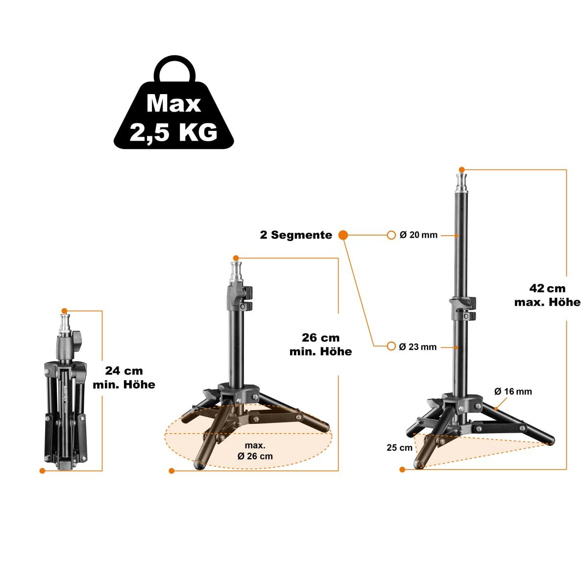 Lampenstativ mini 26-42cm