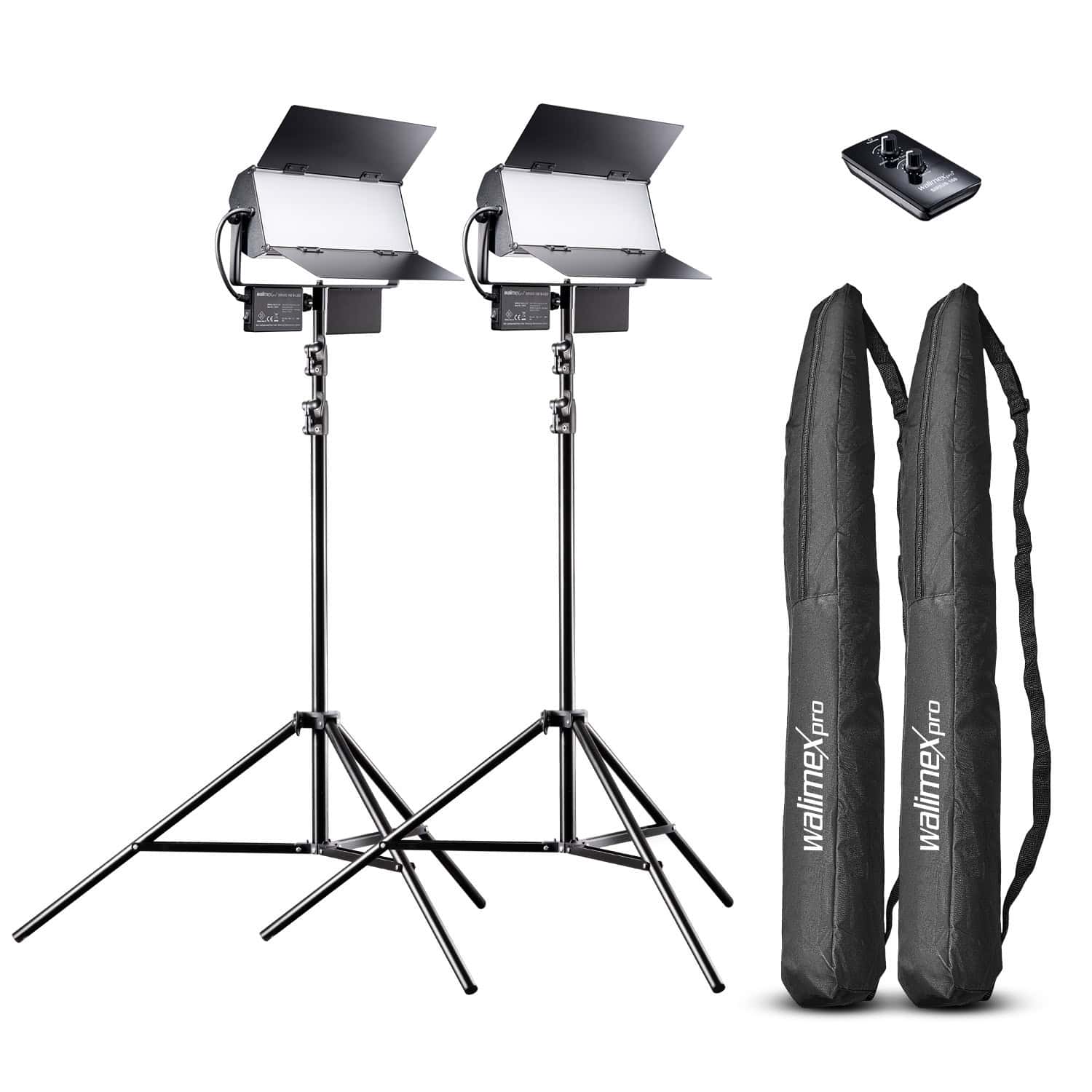 walimex pro LED Sirius 160 BiColor 2er Set Stative, Fernbedienung, V-Mount Kabel